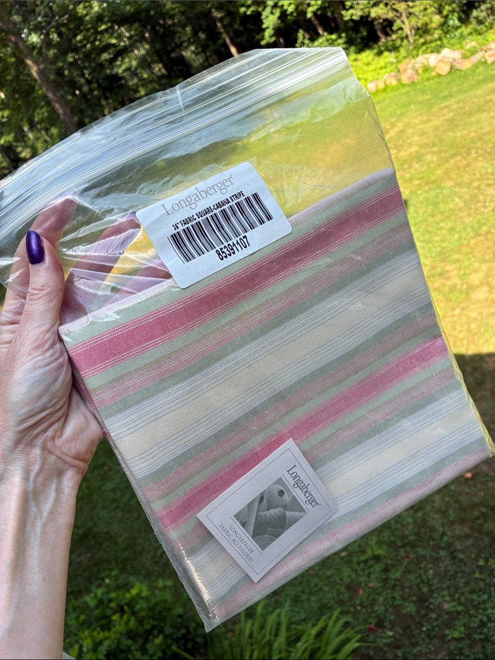 Longaberger 36” Cabana Stripe Fabric Square SMELLS MUSTY